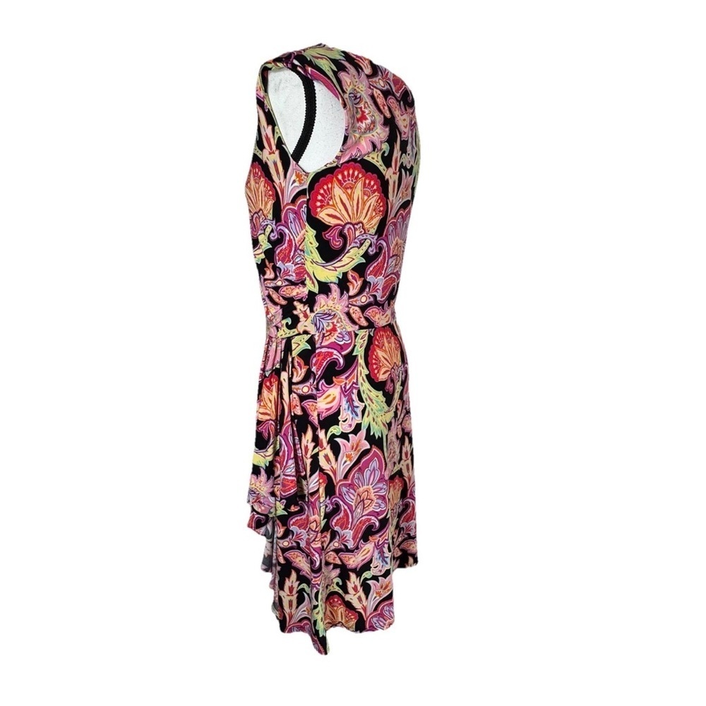 Lauren Ralph Lauren Petite Small Faux Wrap Sheath Dress Floral Black Lime Green - Picture 2 of 6